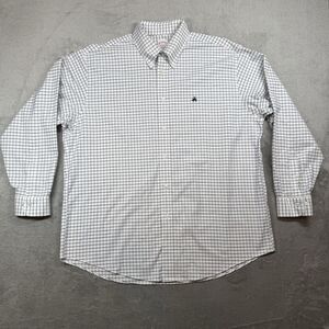 Brooks Brothers Shirt Men’s XL White Blue Cotton Checked Button Up Madison Fit